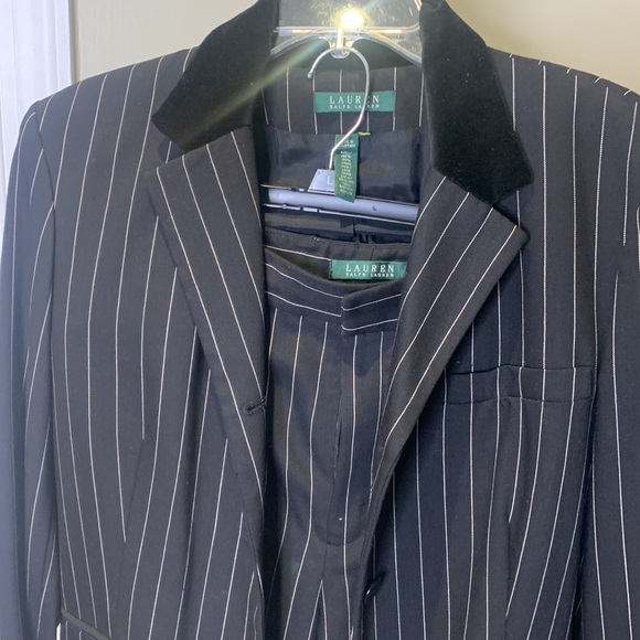 Used Lauren RL 2 Pc Black Pinstripe Pant Suit, 16 - Picture 2 of 13